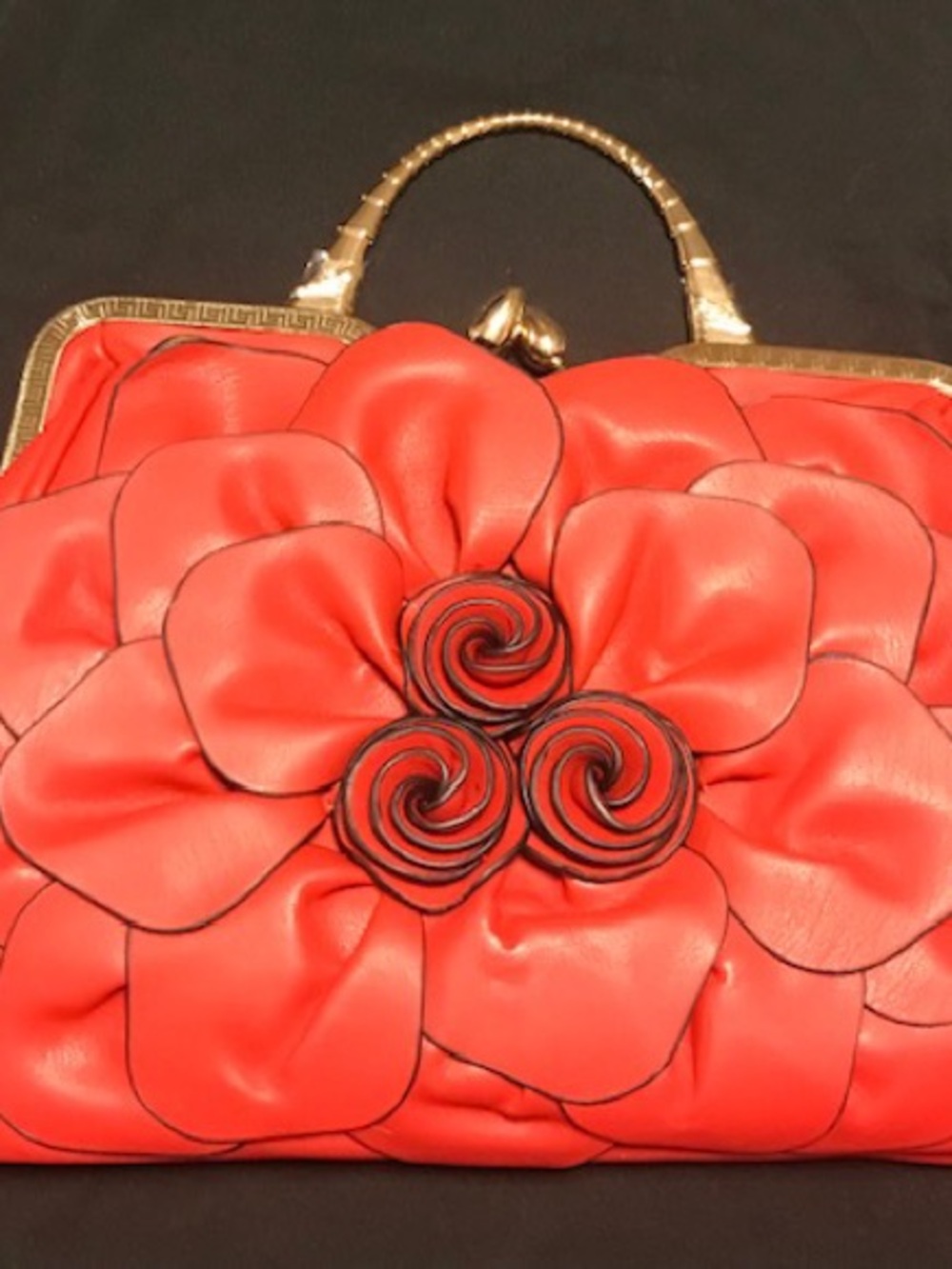 Red Floral Appliqué Top-Handle Women’s Bag